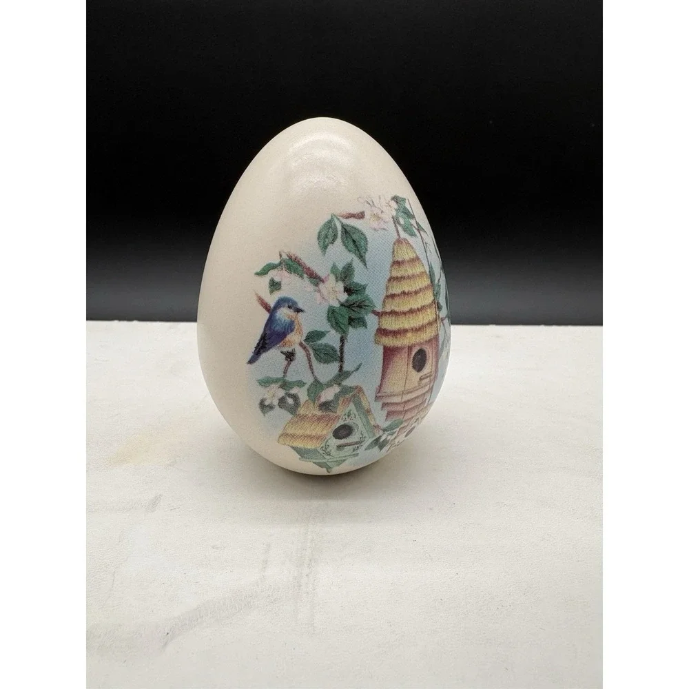 Eggzakly Painted Ceramic Egg Bluebird Beehive Birdhouse Decor 3